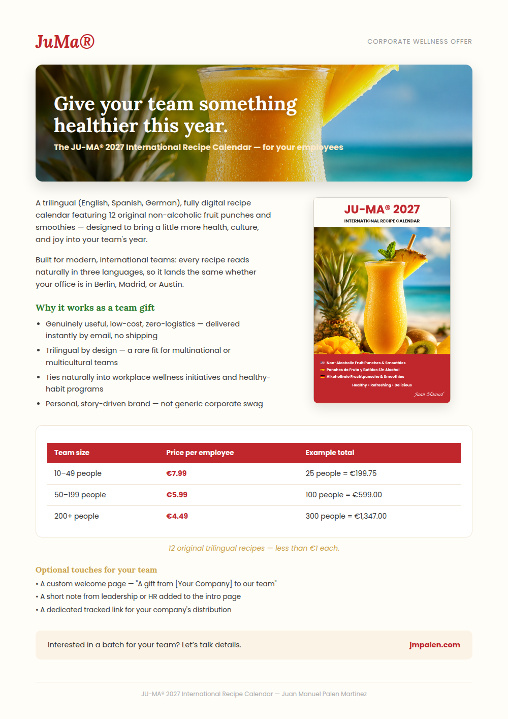 JU-MA® 2027 International Recipe Calendar – Corporate Wellness Offer