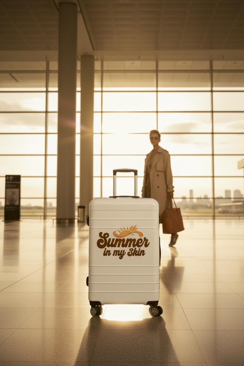 White suitcase front logo